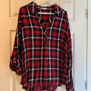 Women's Red Plaid Button Down Shirt